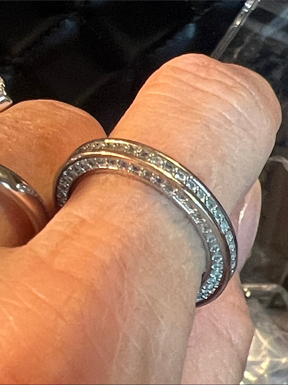 Diamond-Accent Double Row Silver Ring - Women's Fashion Size 7+